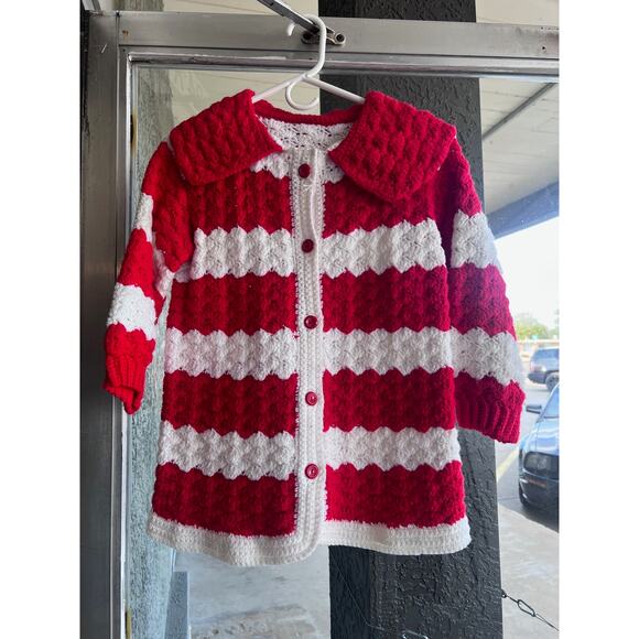 Vintage 1970's Handmade Crochet Striped Cardigan Size Small - Picture 1 of 4